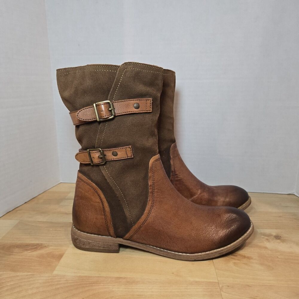 Women ROAN Suze Crestone Brown Burnished Leather Ankle Boots Size 6.5 Side Zip